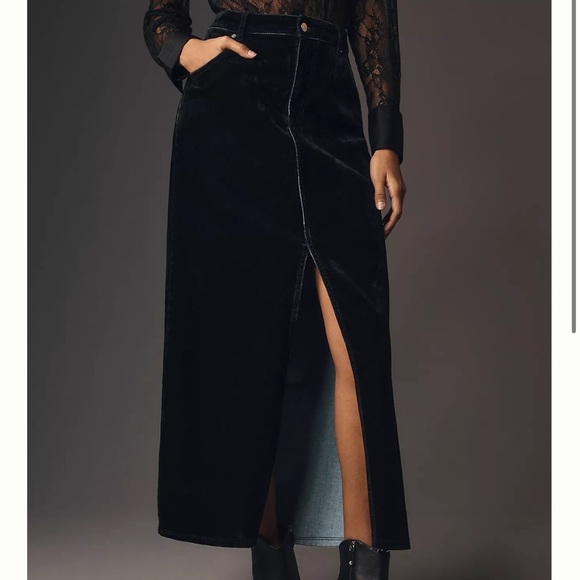 Pilcro Flocked velvet Black Denim Maxi Skirt - Picture 1 of 8
